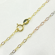 14k Solid Tri-Color Gold Diamond Cut Cable Link Chain
